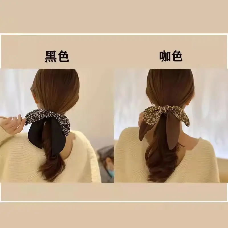 Korean Style Hair Tie with Floral Beads Black Coffee — feature 2