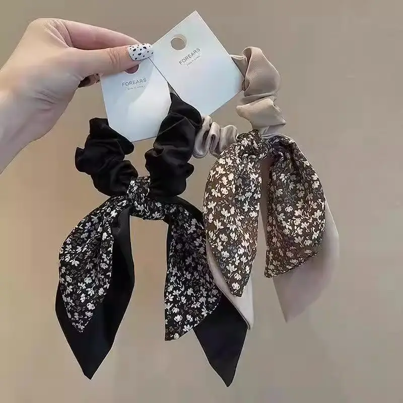 Korean Style Hair Tie with Floral Beads Black Coffee — feature 4