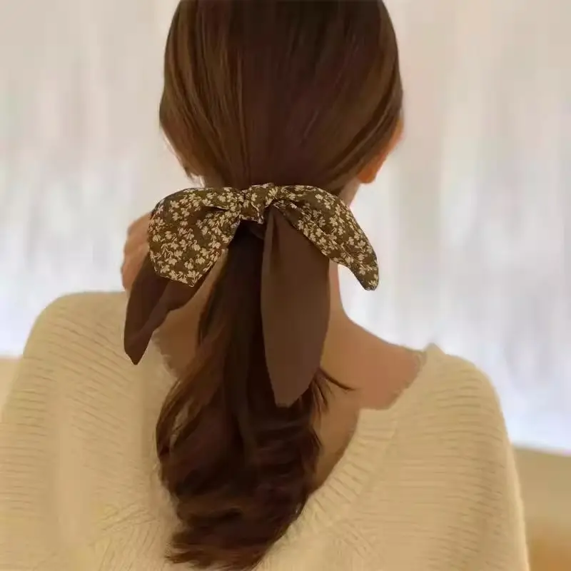Korean Style Hair Tie with Floral Beads Black Coffee — feature 5