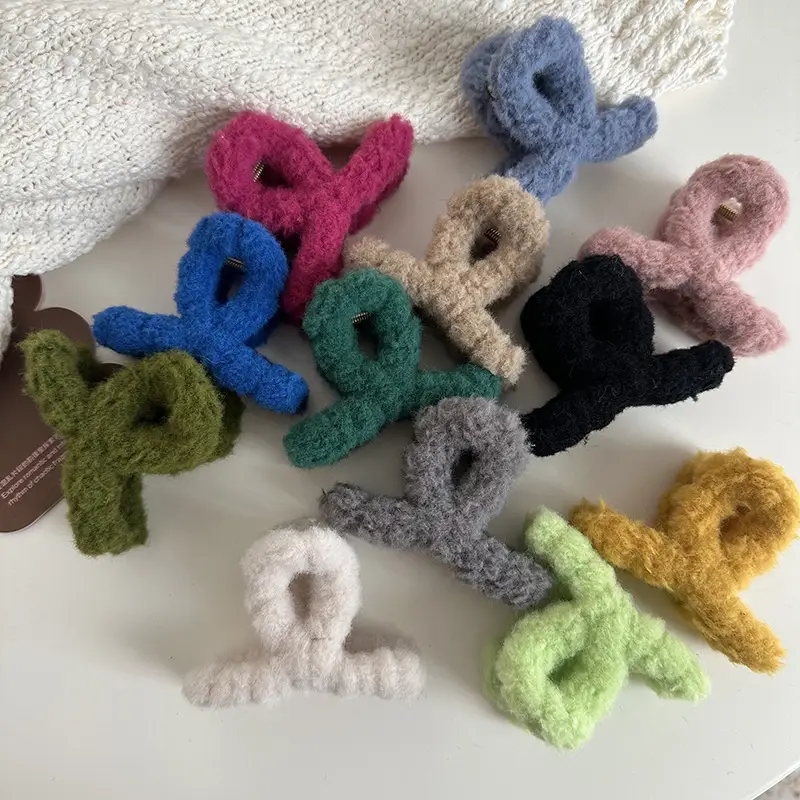 Autumn & Winter Felt Plush Hair Clips Cross Grip Medium Clip - Image 6