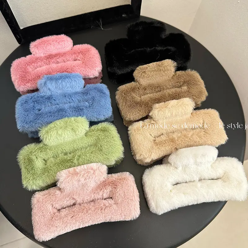 Furry Hair Clips for Women Autumn Winter Updo Shark Clip - Image 8