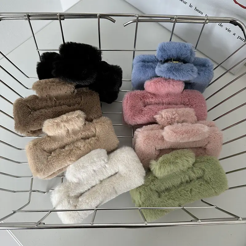 Furry Hair Clips for Women Autumn Winter Updo Shark Clip - Image 9