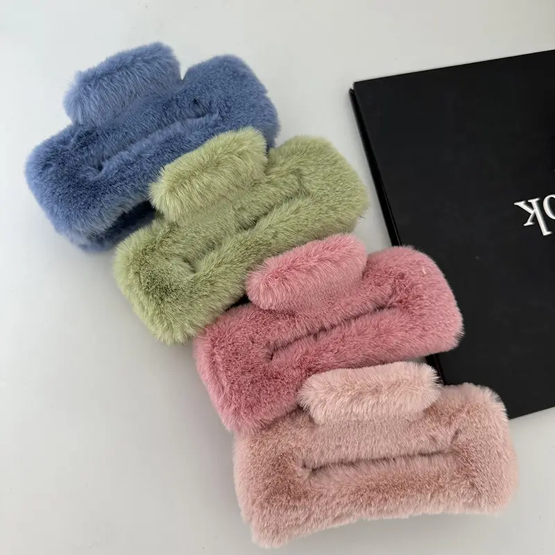Furry Hair Clips for Women Autumn Winter Updo Shark Clip - Image 11