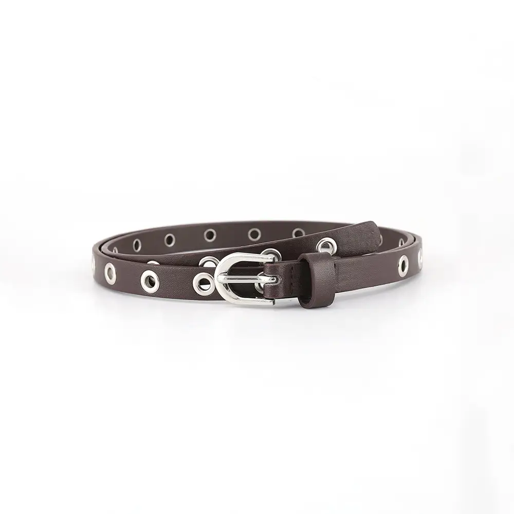 Women's Brown Leather Belt with Silver Buckle - Image 4