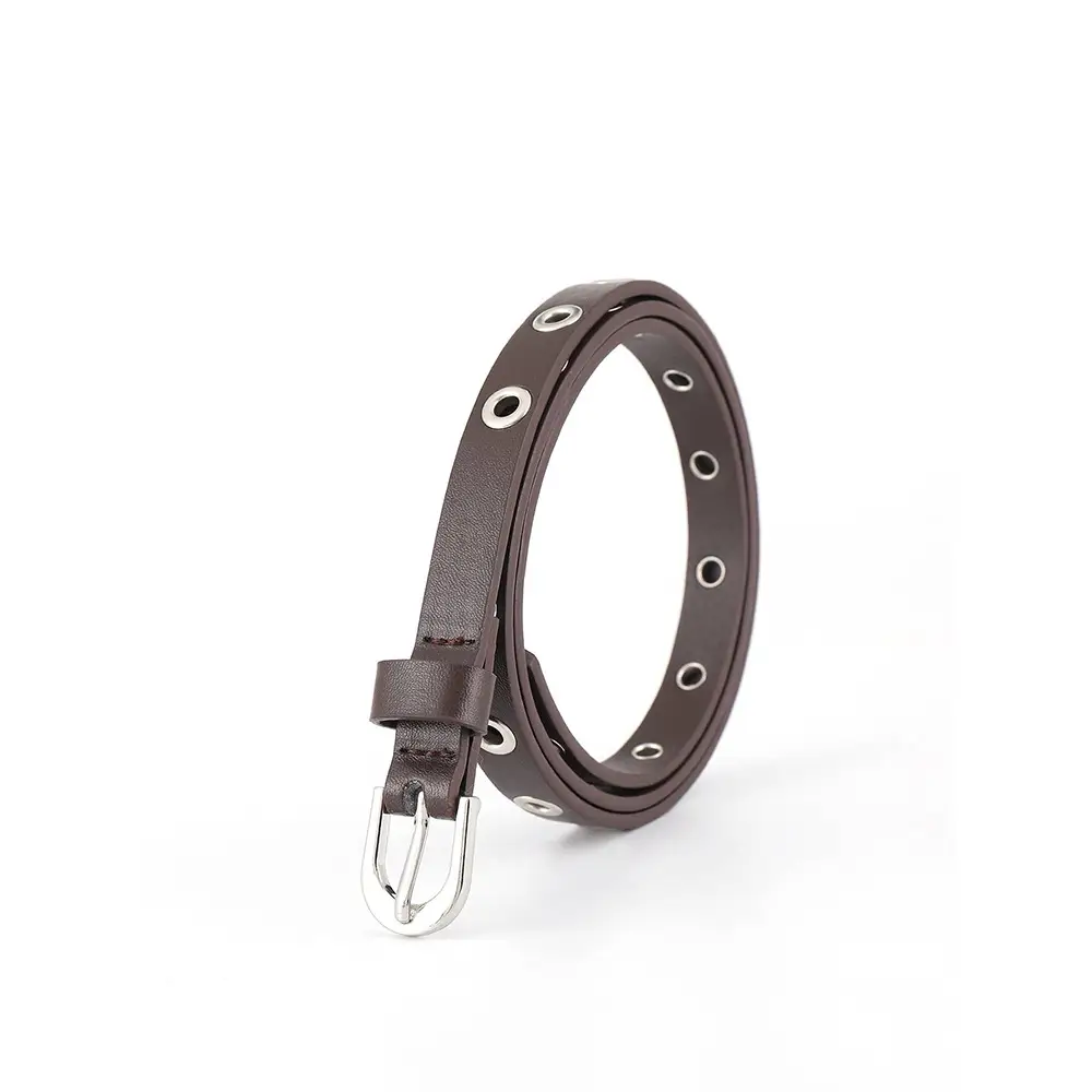 Women's Brown Leather Belt with Silver Buckle - Image 5