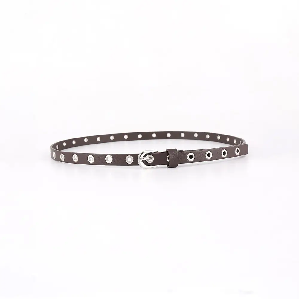 Women's Brown Leather Belt with Silver Buckle β feature 9