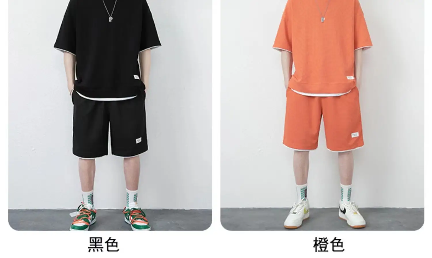 Men Black Waffle Casual Shorts Set Plus Size — feature 7