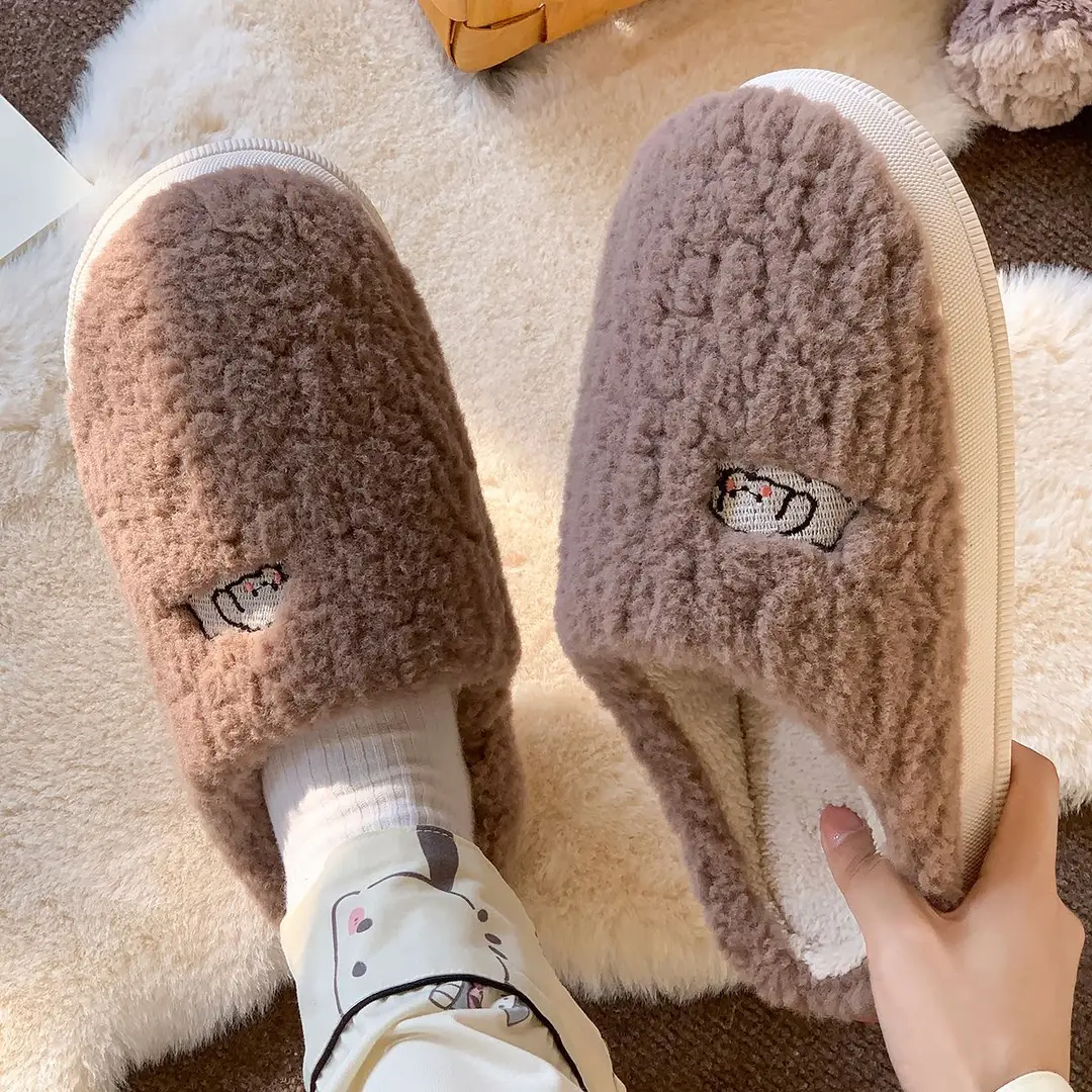 Lidani cute cotton slippers women's autumn and winter home 2023 new non-slip warm fleece-lined couple Mao Mao cotton shoes men - Image 3