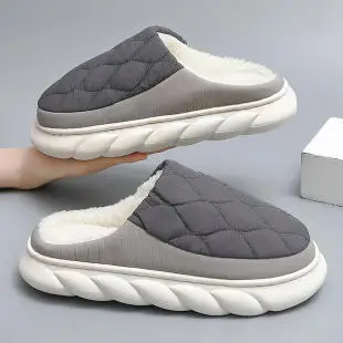 Cotton slippers men's winter indoor home bag heel thick bottom non-slip warm cute plush couple cotton shoes men's winter — feature 10