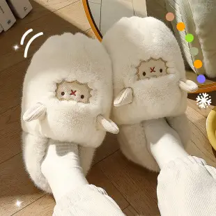 Cotton slippers men's winter indoor home bag heel thick bottom non-slip warm cute plush couple cotton shoes men's winter — feature 14
