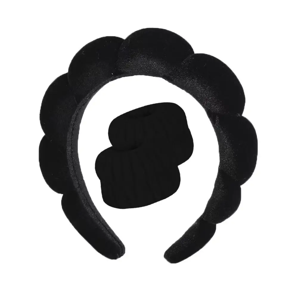 Gold Velvet Spa Headband with Skull Top Design - Image 3