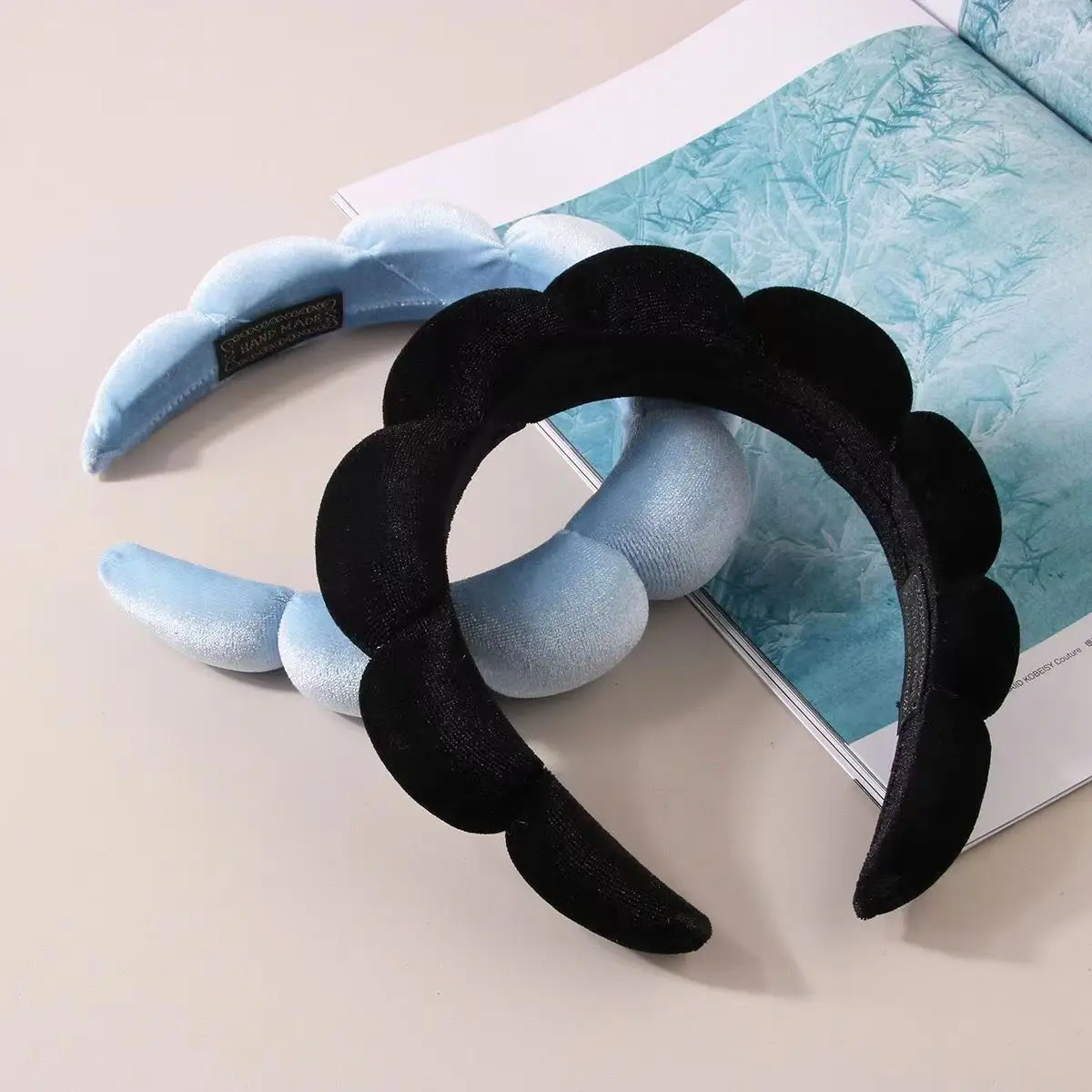 Gold Velvet Spa Headband with Skull Top Design — feature 2