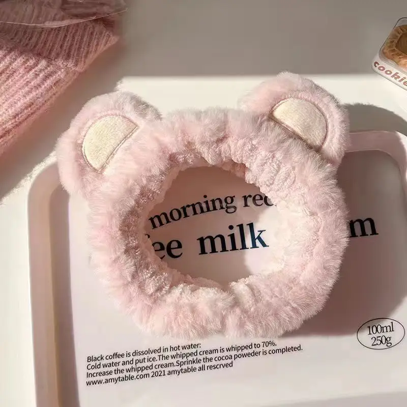 Pink Bear Headband with "Morning Reine Milk" Design