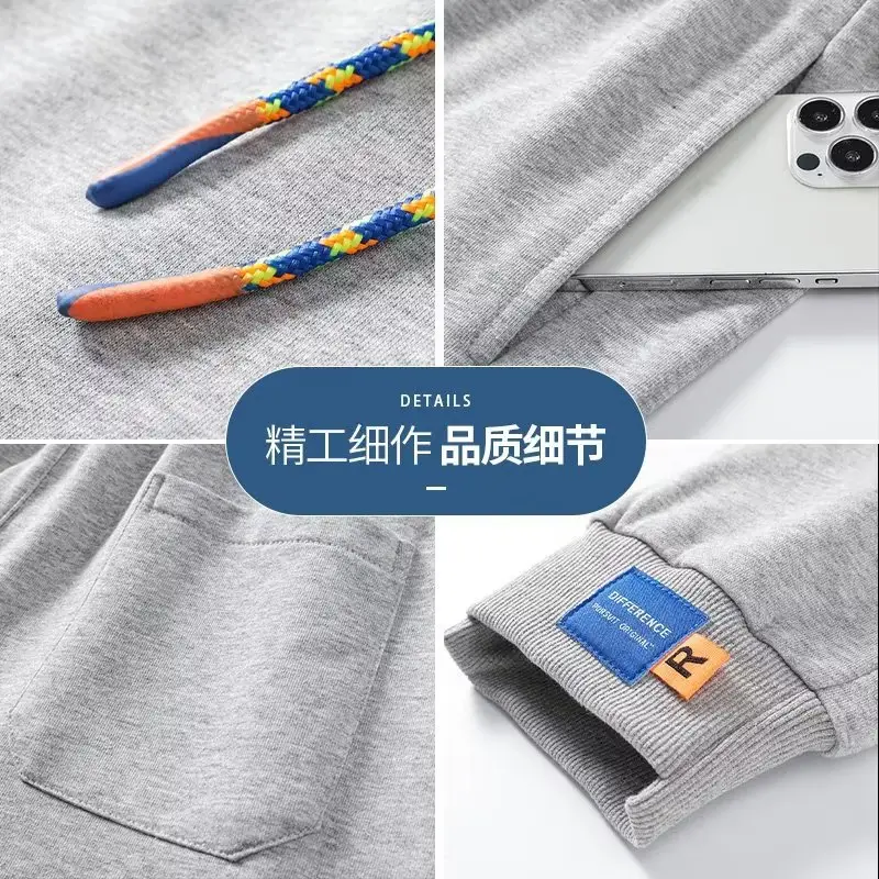 Men Grey Ankle-Tied Sweatpants Loose Sports Pants - Image 5