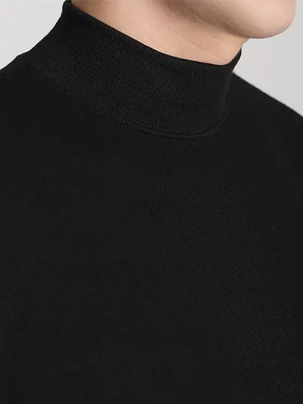 Men's White Knit Half-High Collar Sweater - Image 4