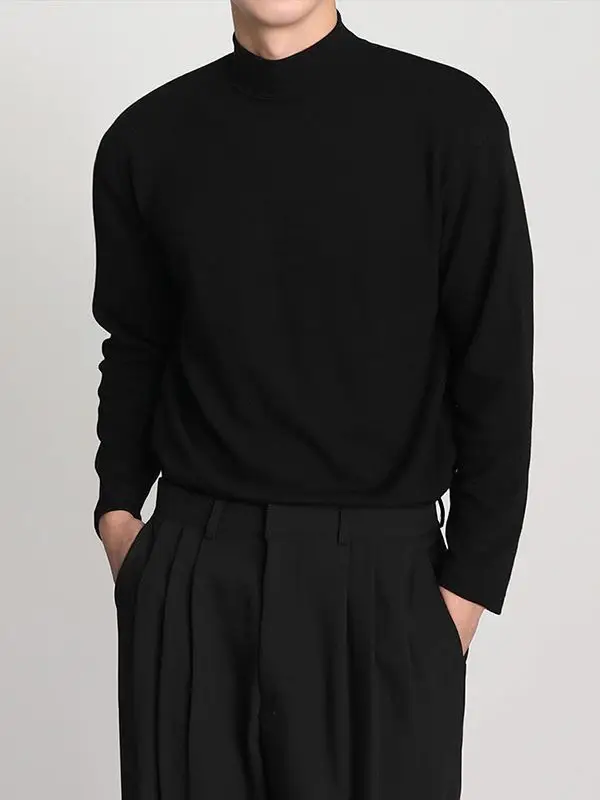 Men's White Knit Half-High Collar Sweater - Image 5