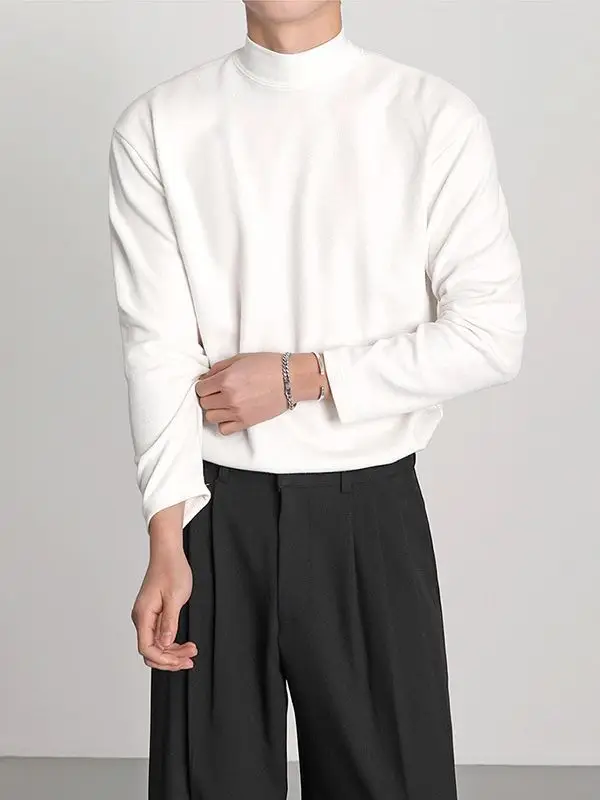 Men's White Knit Half-High Collar Sweater - Image 6