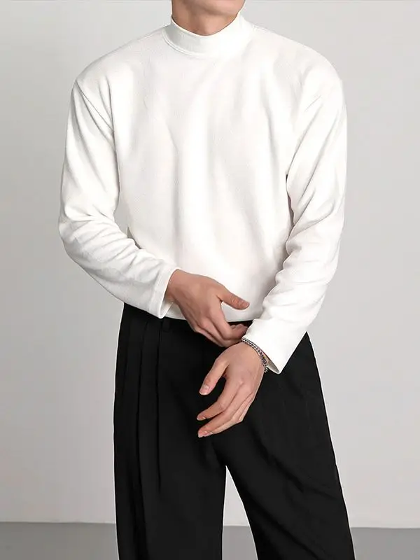 Men's White Knit Half-High Collar Sweater - Image 7