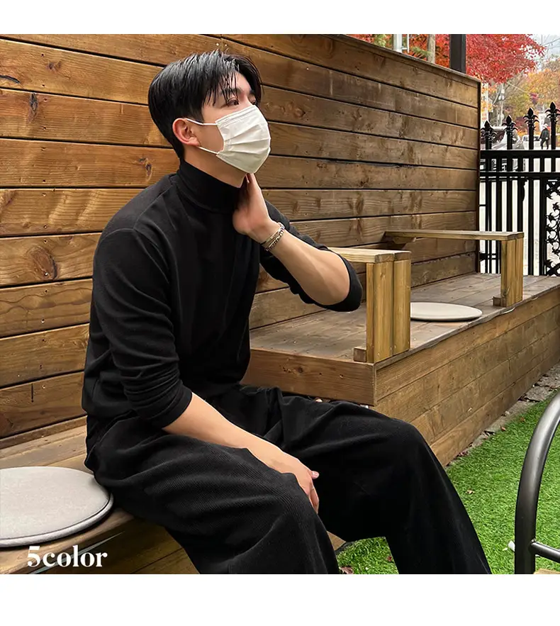 Men's White Knit Half-High Collar Sweater — feature 10