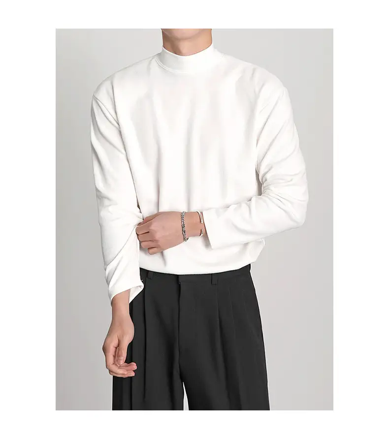 Men's White Knit Half-High Collar Sweater — feature 11