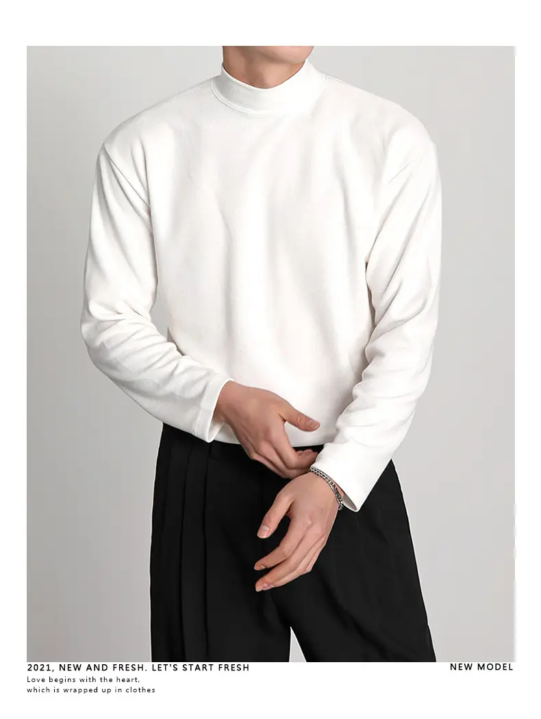 Men's White Knit Half-High Collar Sweater — feature 12