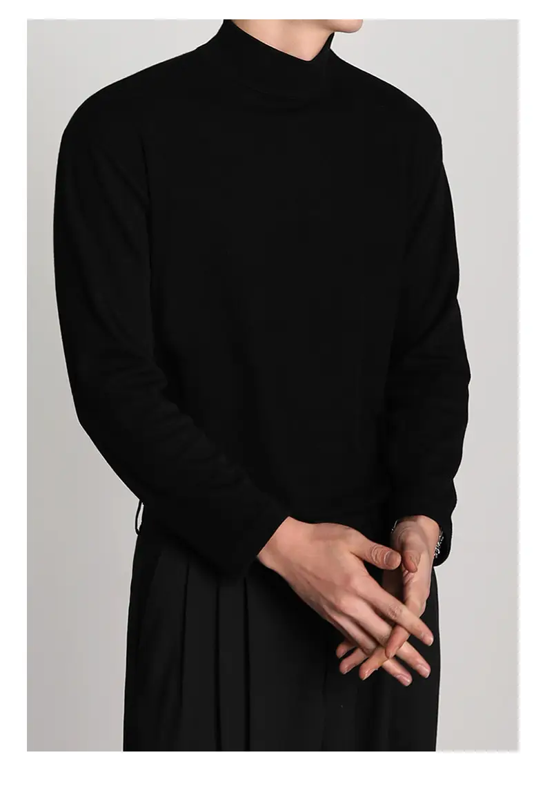 Men's White Knit Half-High Collar Sweater — feature 3