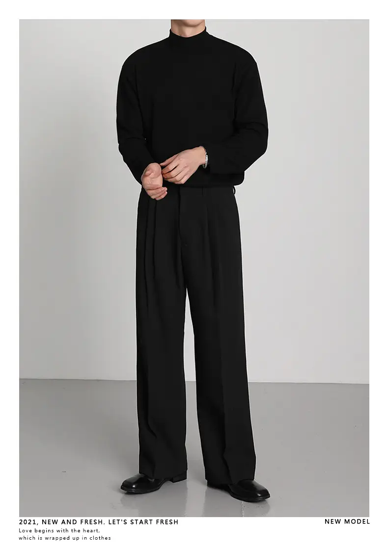Men's White Knit Half-High Collar Sweater — feature 4