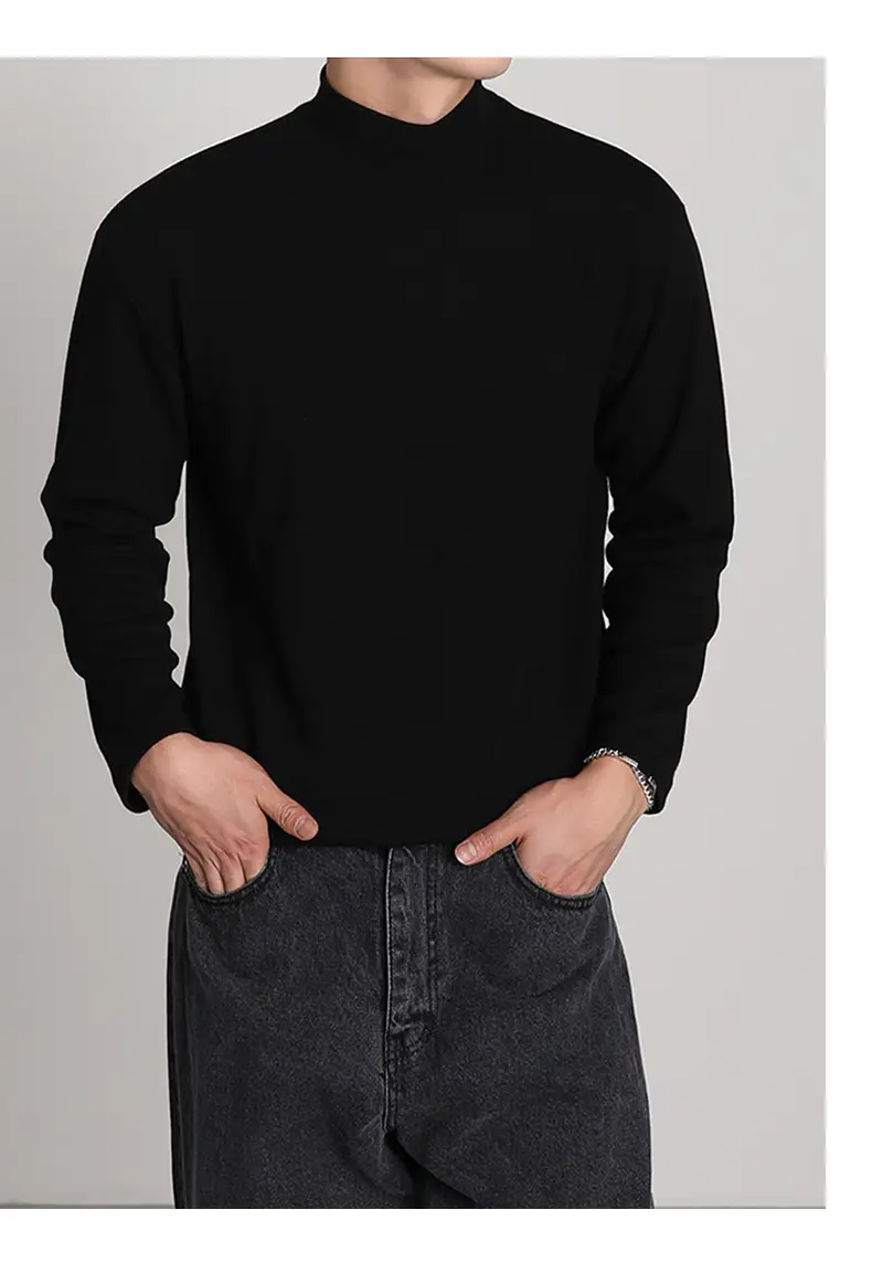 Men's White Knit Half-High Collar Sweater — feature 6