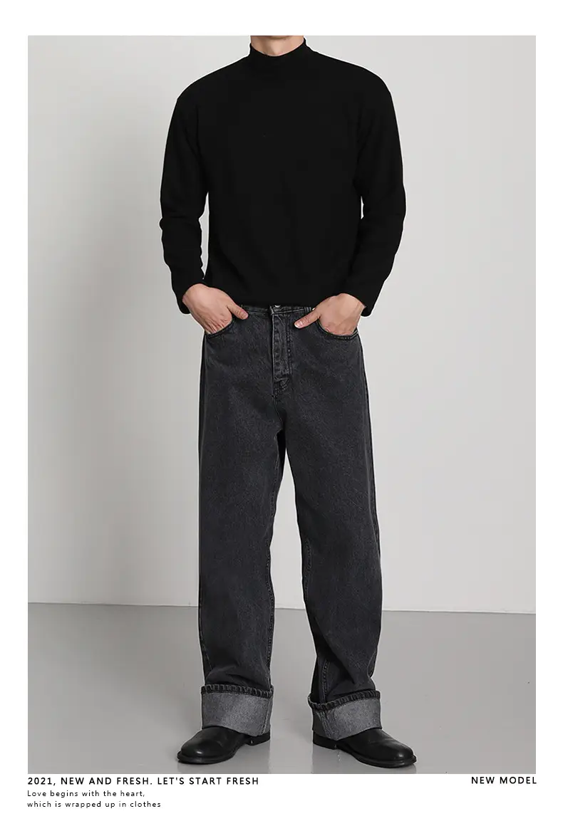 Men's White Knit Half-High Collar Sweater — feature 7