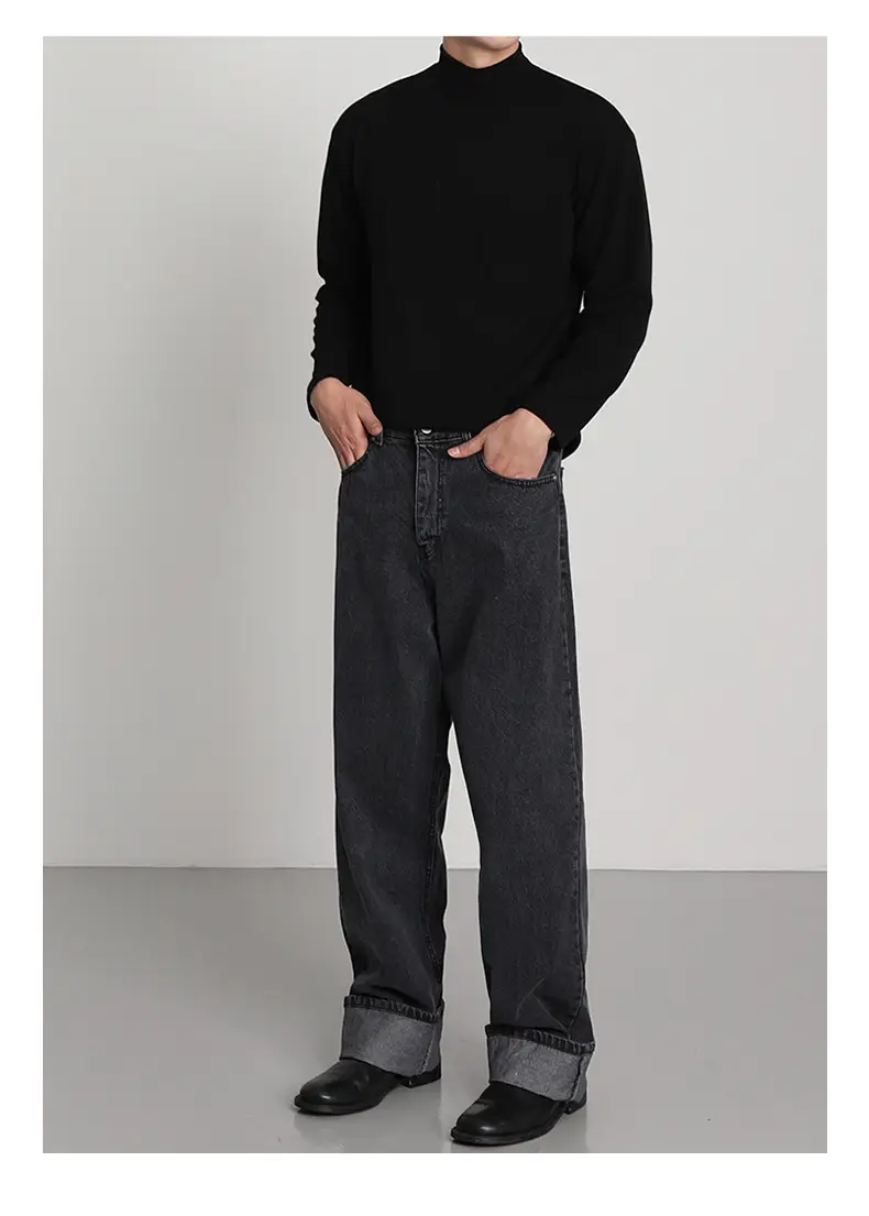 Men's White Knit Half-High Collar Sweater — feature 8