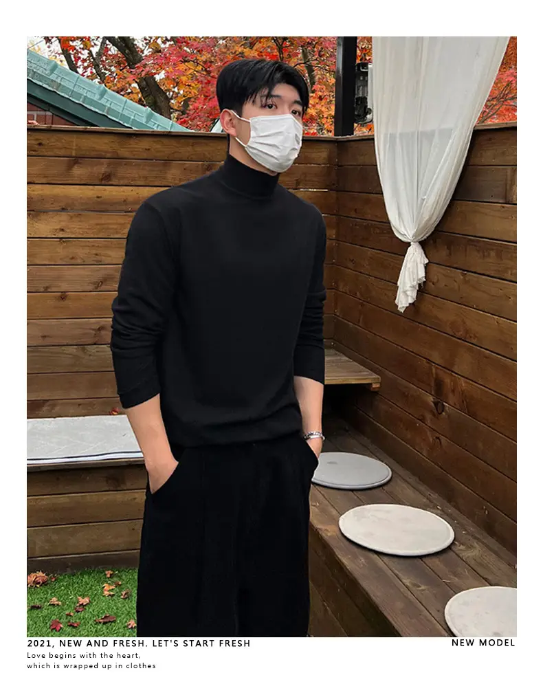 Men's White Knit Half-High Collar Sweater — feature 9