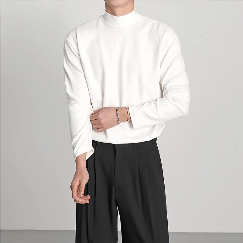 Men's White Knit Half-High Collar Sweater - Image 2