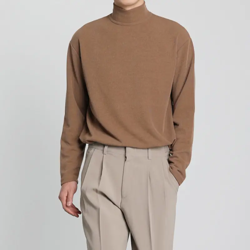 Men's White Knit Half-High Collar Sweater - Image 3