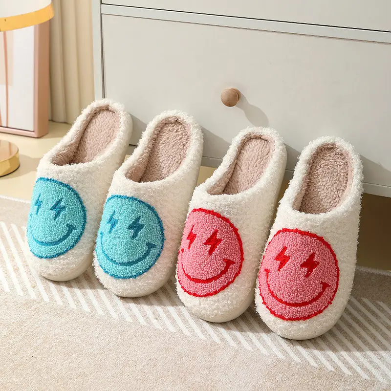 Cross-border Winter Lightning smiley face cotton slippers wholesale women's indoor household non-slip home autumn and winter warm slippers - Image 11