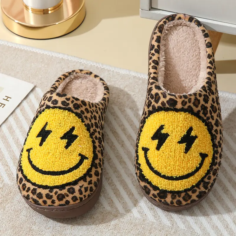 Cross-border Winter Lightning smiley face cotton slippers wholesale women's indoor household non-slip home autumn and winter warm slippers - Image 12