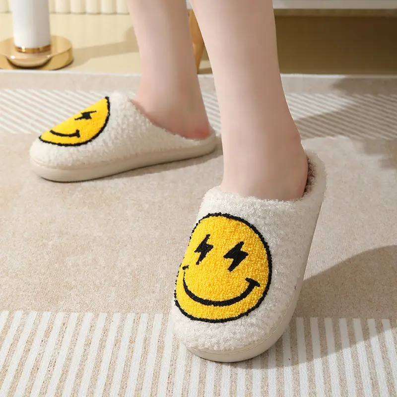 Cross-border Winter Lightning smiley face cotton slippers wholesale women's indoor household non-slip home autumn and winter warm slippers - Image 13
