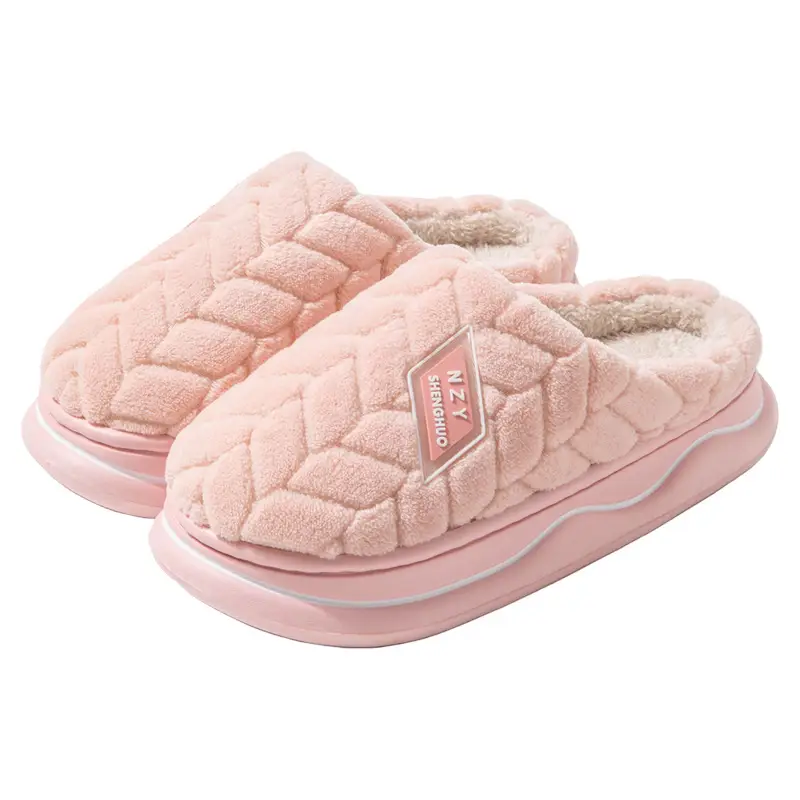 Wholesale cotton slippers women's autumn and winter closed-toe warm plush thickened soft bottom non-slip shit feeling EVA couple slippers