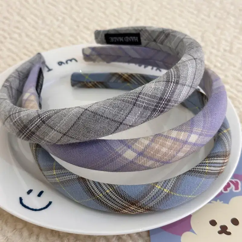 Plaid Fabric Sponge Headband for Girls Summer - Image 5