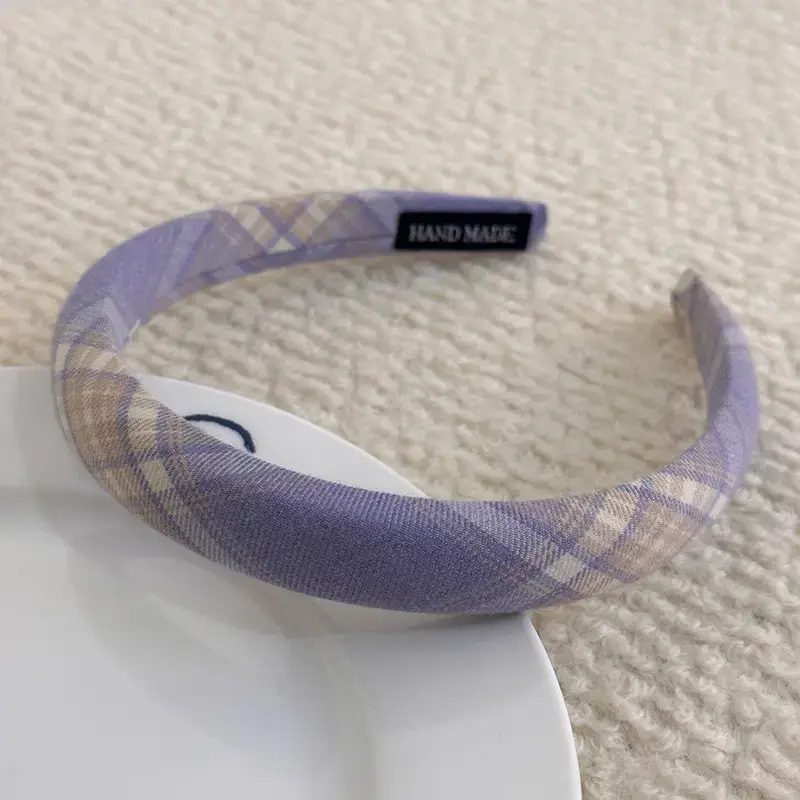 Plaid Fabric Sponge Headband for Girls Summer - Image 3