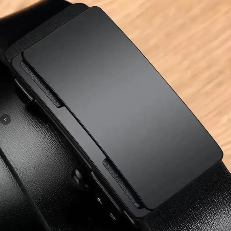 Men's Black Leather Belt with Automatic Buckle - Image 2