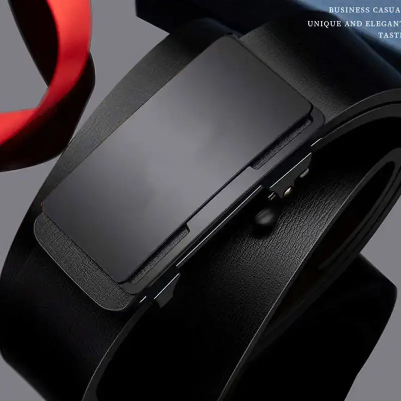 Men's Black Leather Belt with Automatic Buckle - Image 4