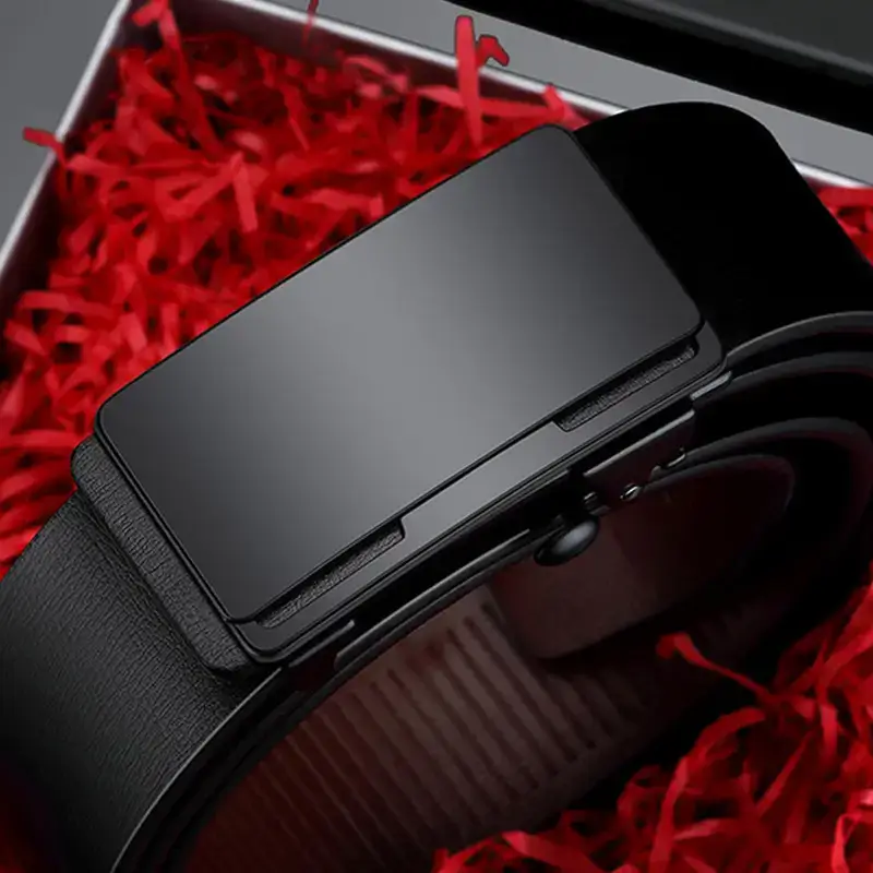 Men's Black Leather Belt with Automatic Buckle - Image 5