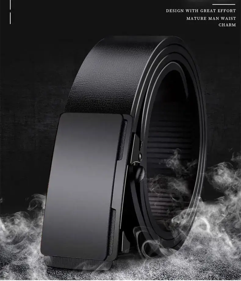 Men's Black Leather Belt with Automatic Buckle β feature 1
