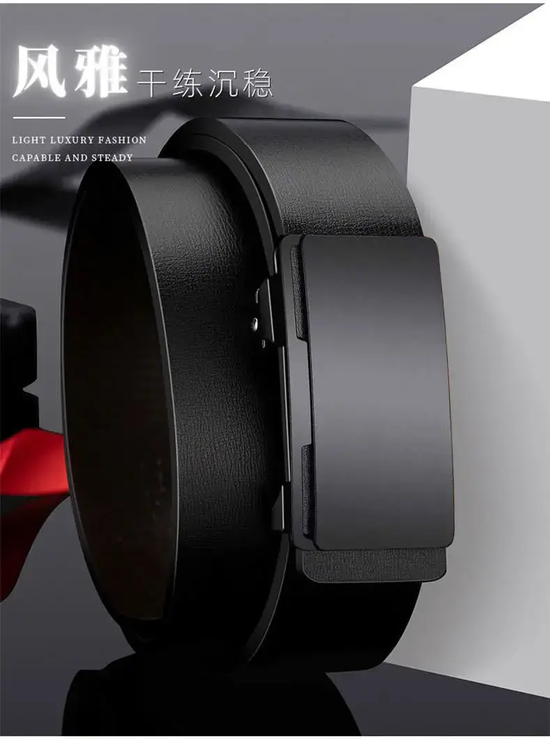 Men's Black Leather Belt with Automatic Buckle β feature 2