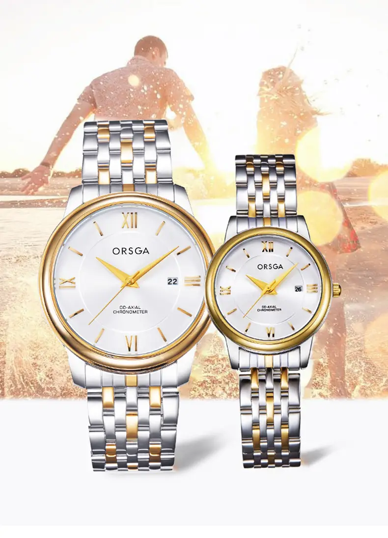 ORSGA Business Couple Watches Solid Steel Strip Calendar — feature 3