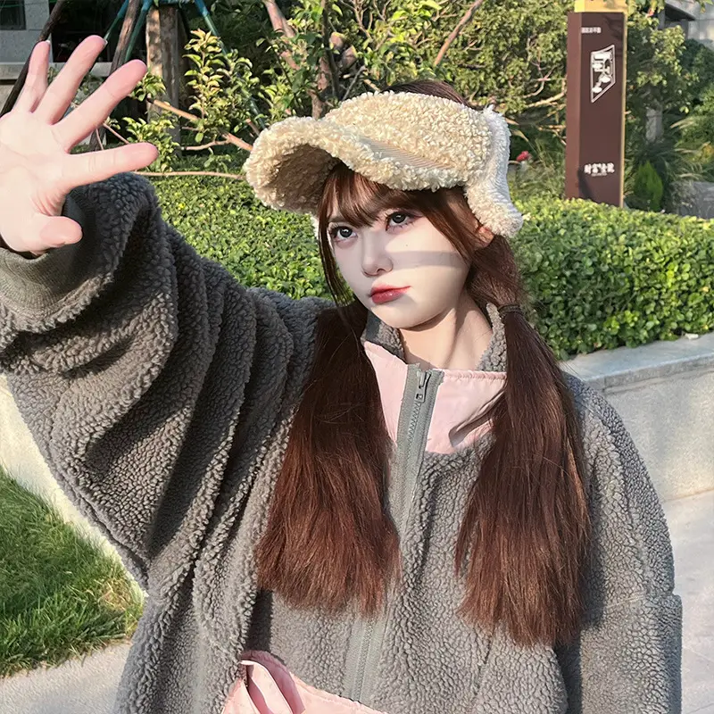 Women Plush Beanie Hat with Pink Scarf Winter Wear - Image 3