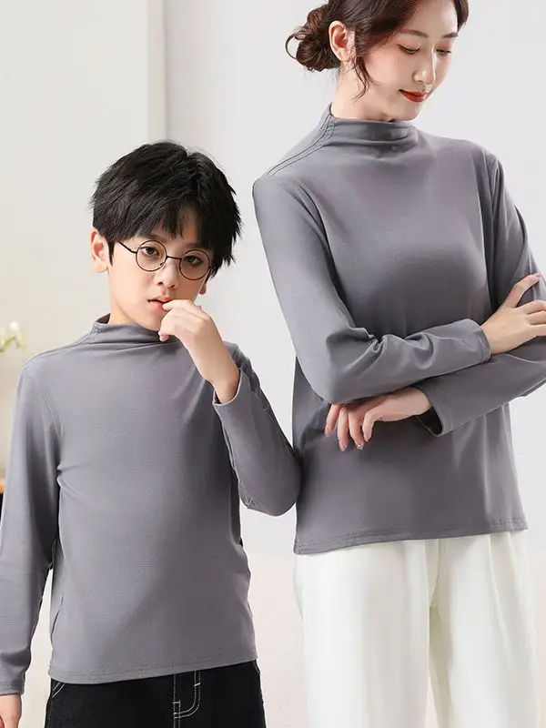 White Half-high Collar T-Shirt for Boys & Girls Autumn Winter
