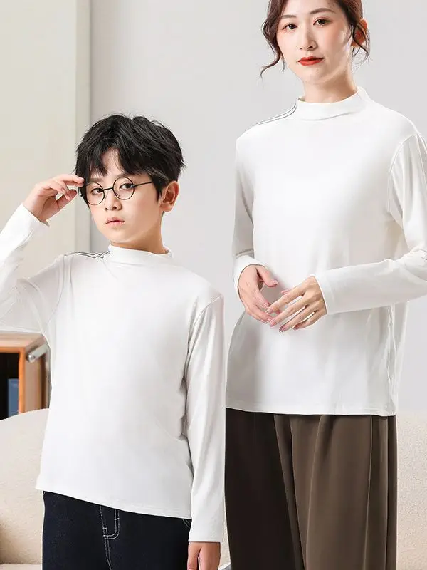 White Half-high Collar T-Shirt for Boys & Girls Autumn Winter