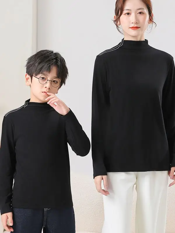 White Half-high Collar T-Shirt for Boys & Girls Autumn Winter