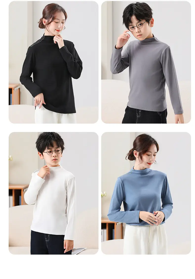 White Half-high Collar T-Shirt for Boys & Girls Autumn Winter — feature 12